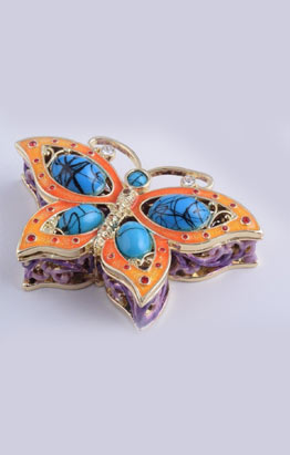 Keren Kopal Colorful Butterfly Shaped Trinket Box Decorated w Austrian Crystals